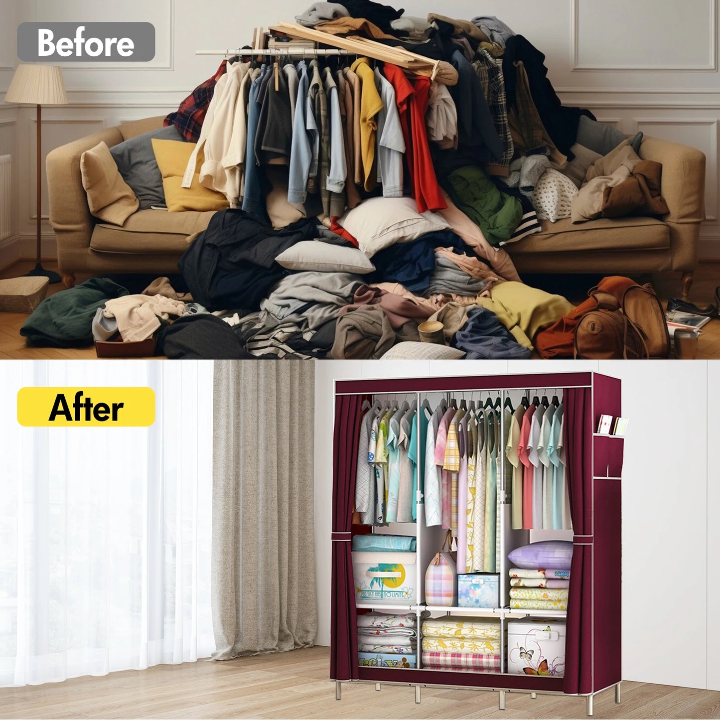 Portable Closet Wardrobe With Metal Frame And Nonwoven Cover