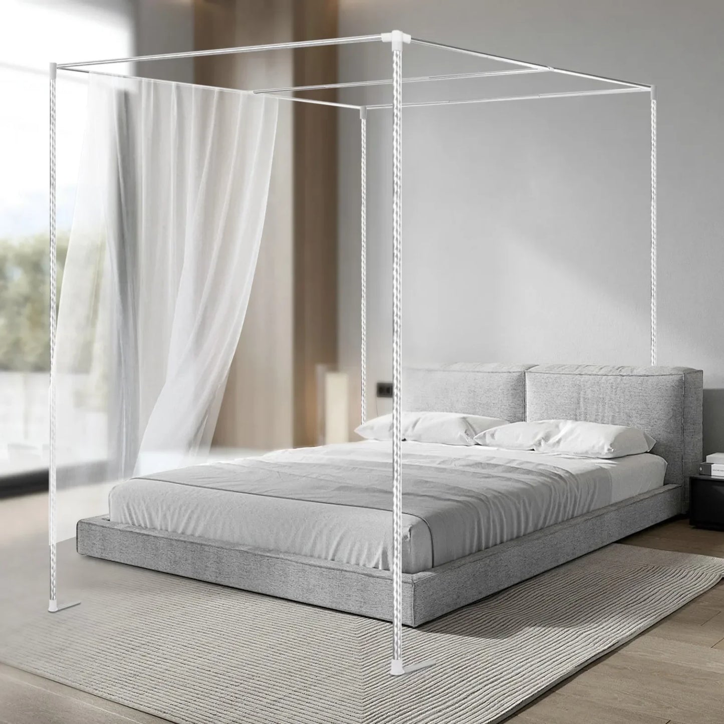 Stainless Steel Four-Corner Bed Canopy Frame For Single To King Beds