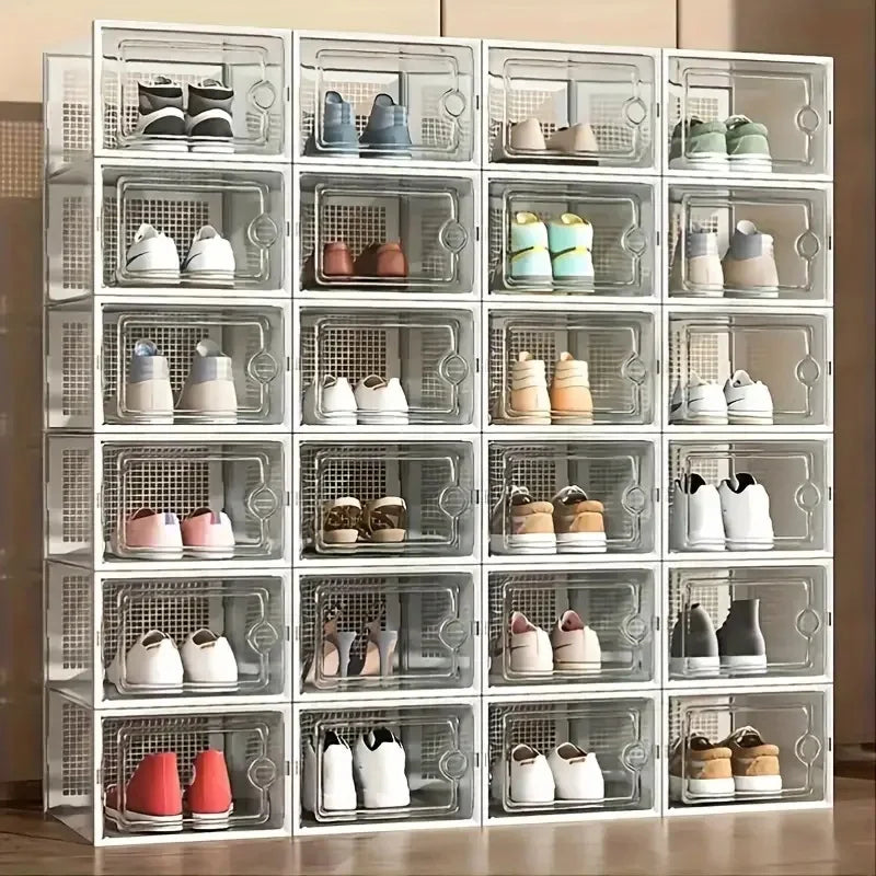 24 Piece Stackable Plastic Shoe Storage Boxes Dustproof Organizer