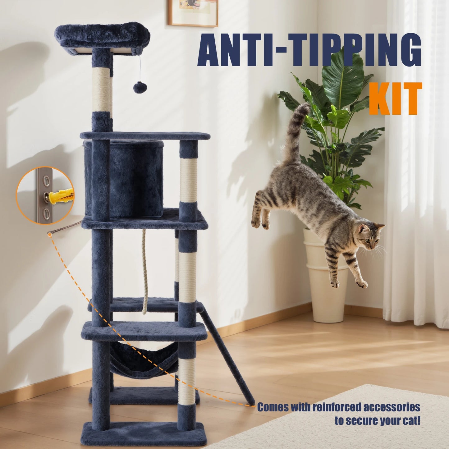 JHK Cat Tree Tall Multi Cat Climbing Tower With Sisal Scratching Posts
