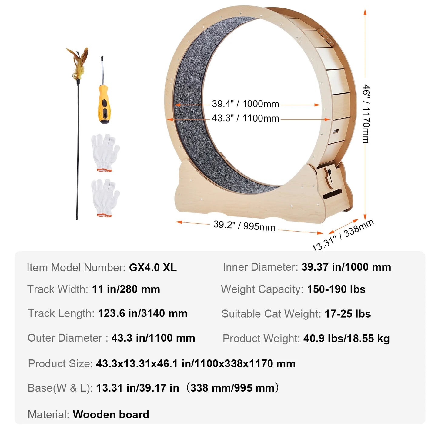 SucceBuy Wooden Cat Exercise Wheel For Indoor Cats Detachable Carpet