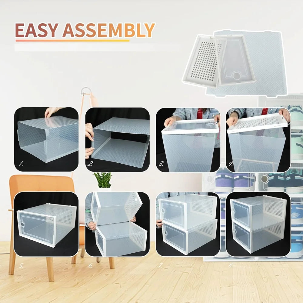 24 Piece Stackable Plastic Shoe Storage Boxes Dustproof Organizer