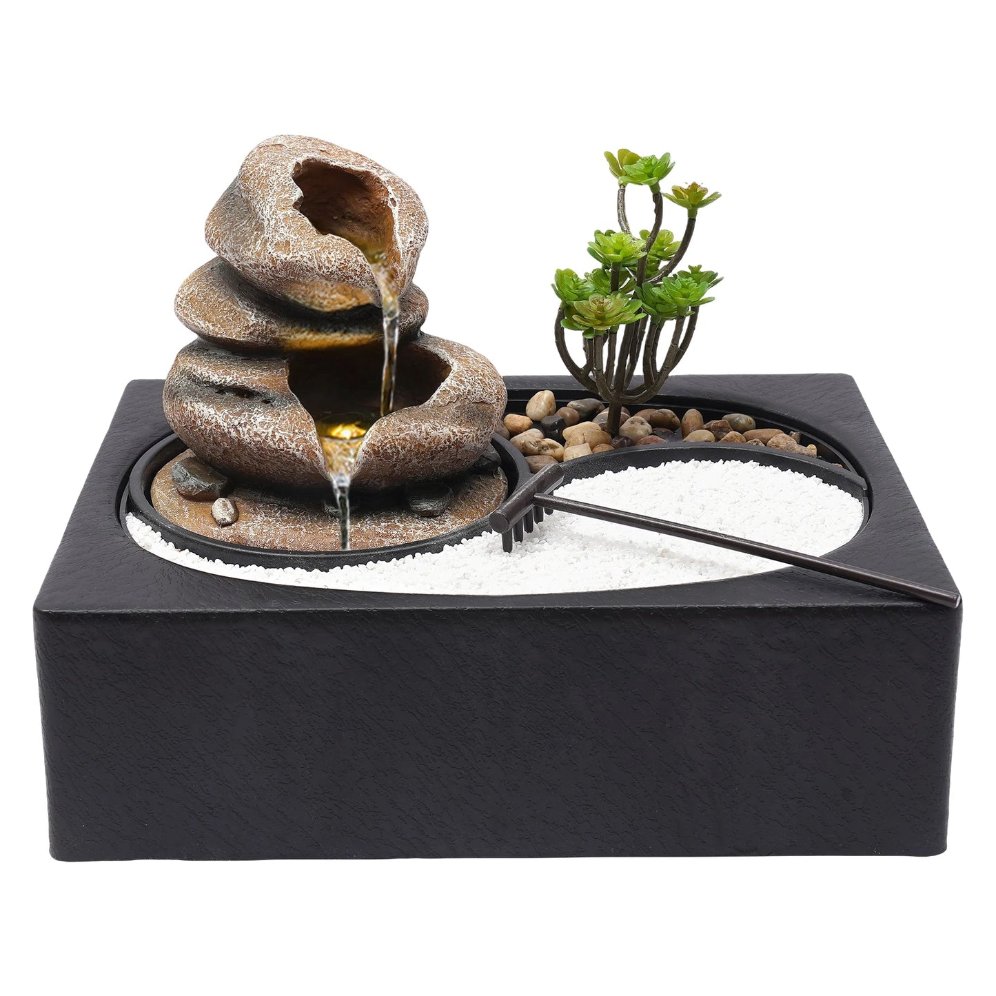 Bymaocar Tabletop Resin Rock Water Fountain With LED Light Indoor