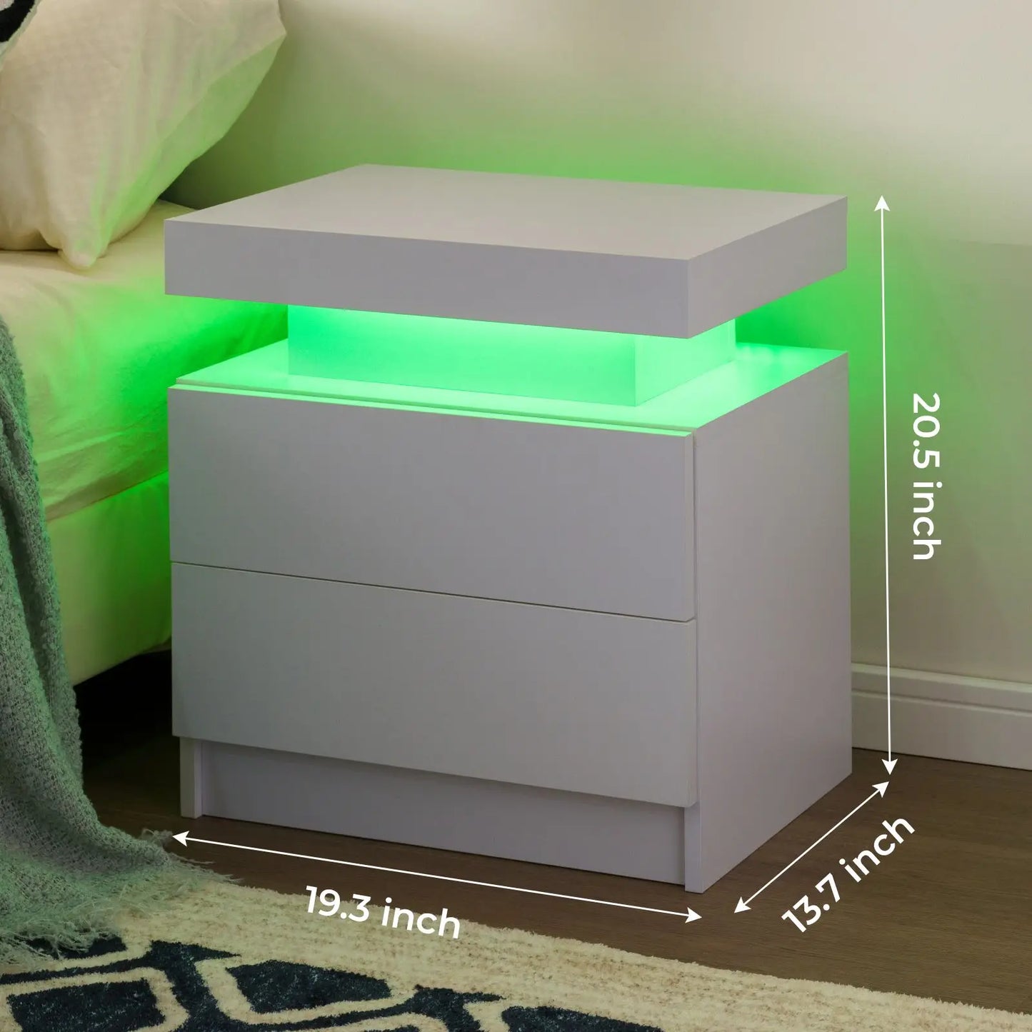 Cubehom LED Nightstands With Drawers Bedside Tables Set Of 2