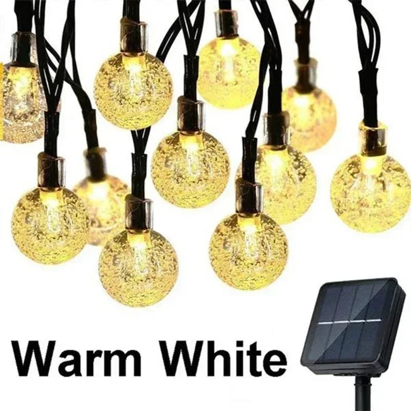 Solar String Lights Outdoor Fairy Crystal Garland 8 Modes Waterproof