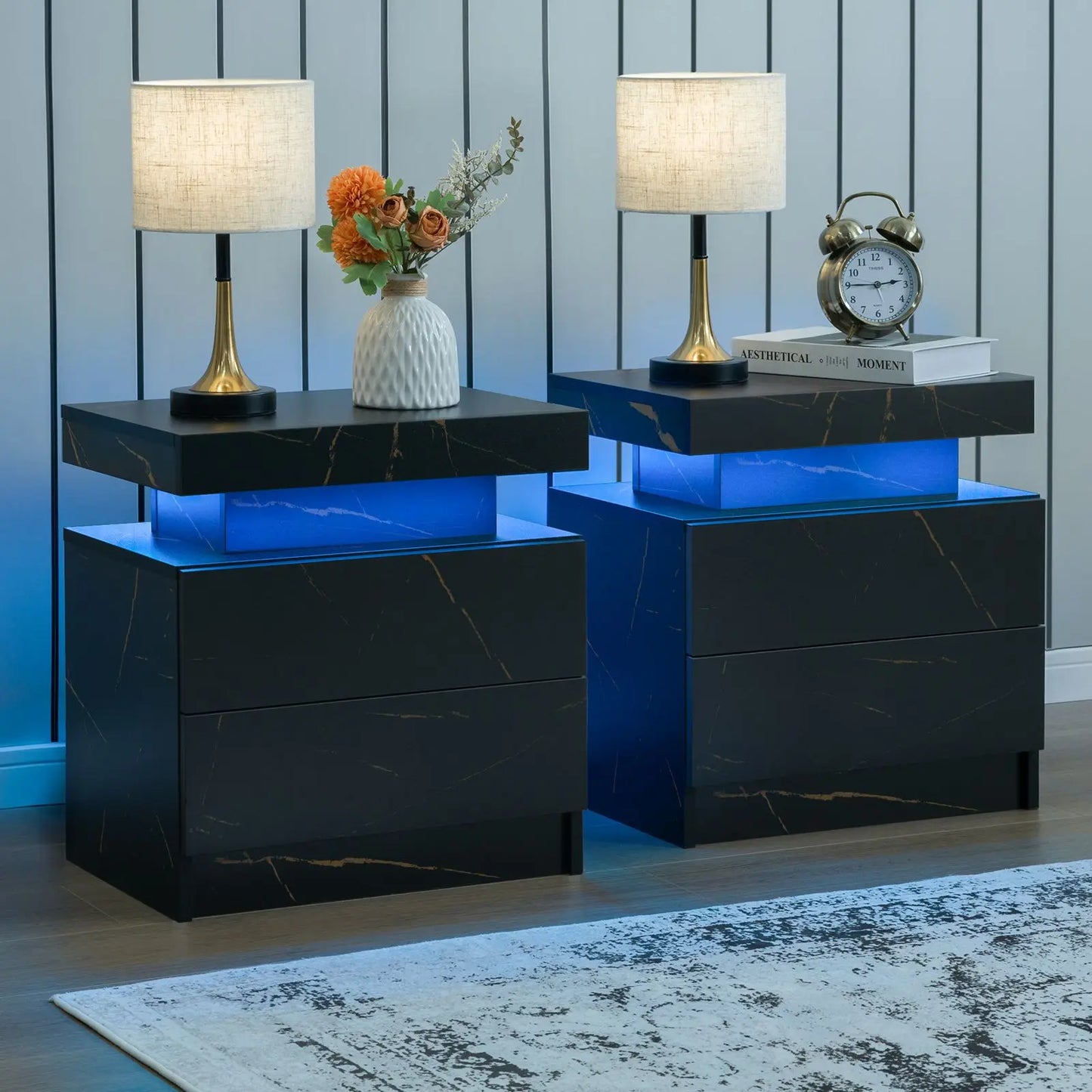 Cubehom LED Nightstands With Drawers Bedside Tables Set Of 2