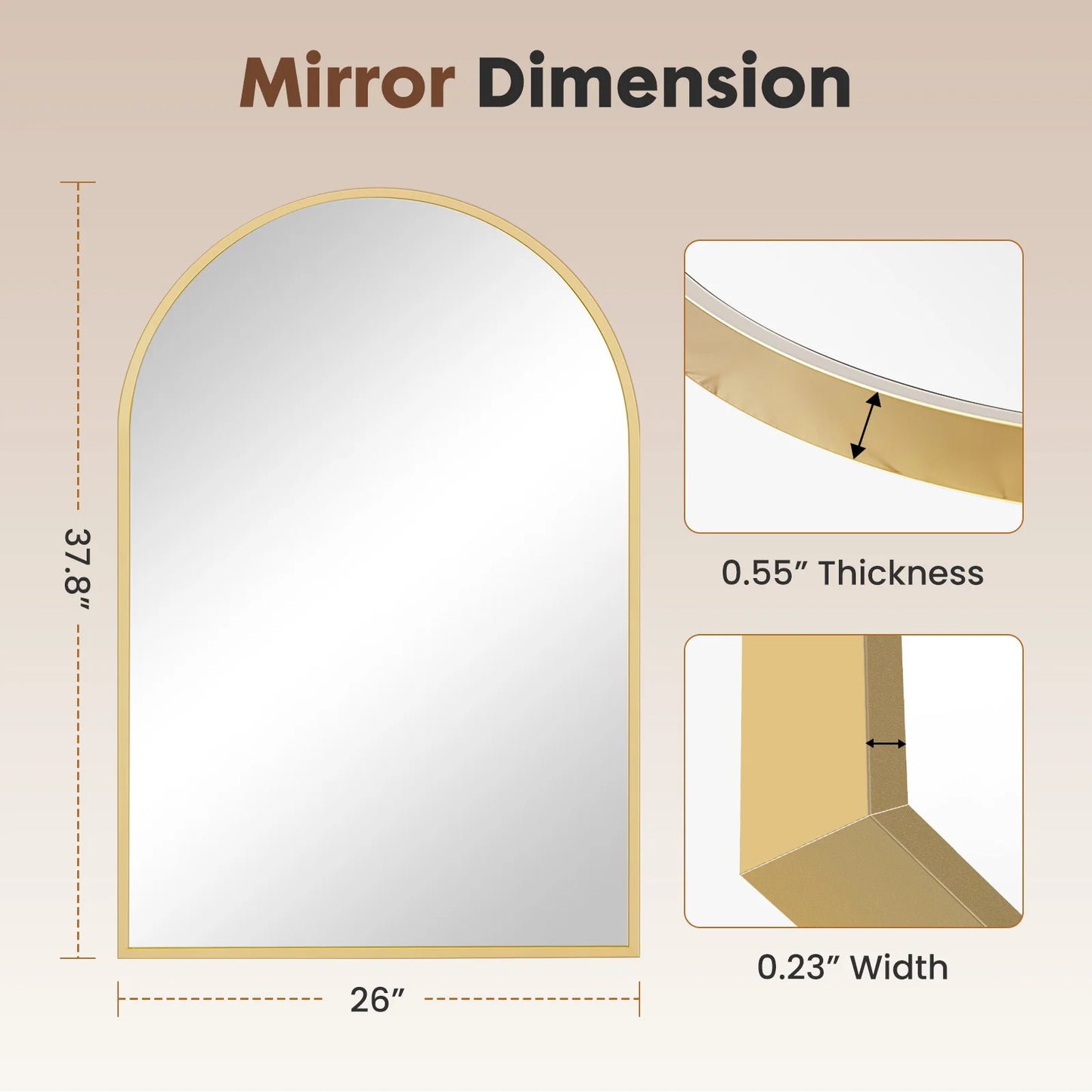 JHK Arched Metal Framed Wall Mirror For Bathroom And Bedroom