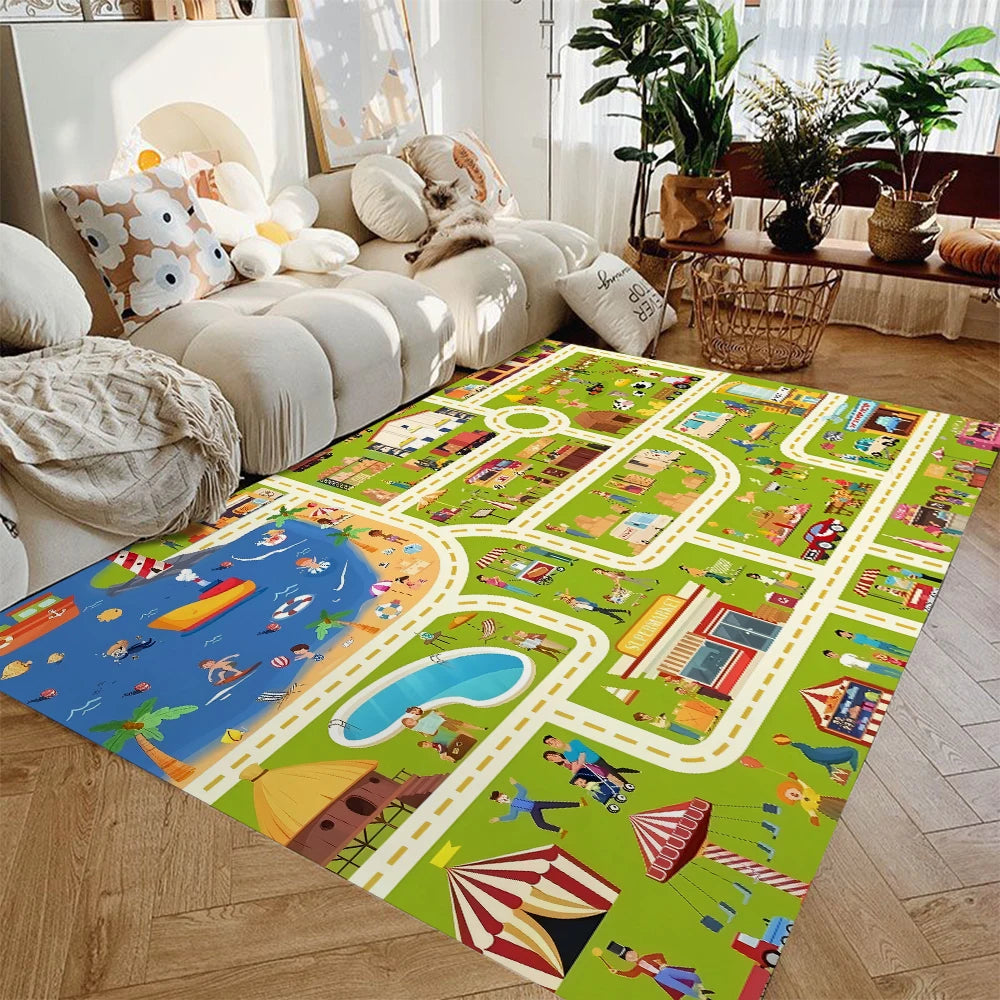 Kids Car Play Mat City Highway Traffic Rug Non Slip