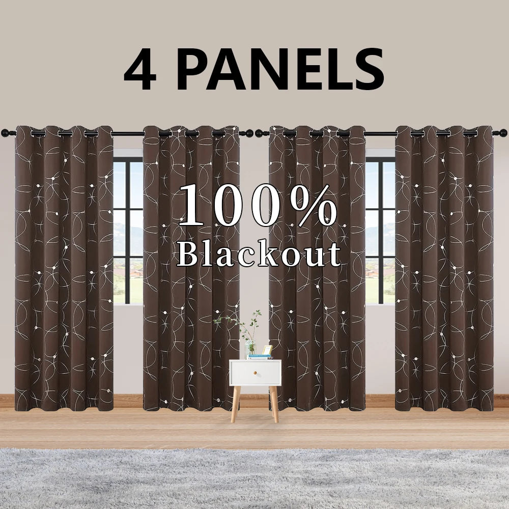 Blackout Curtains 4-Piece Grommet Set Thermally Insulated Room Darkening Bedroom