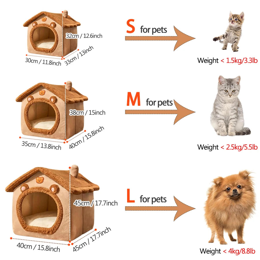 Foldable Pet House And Cat Cave Bed Removable Washable