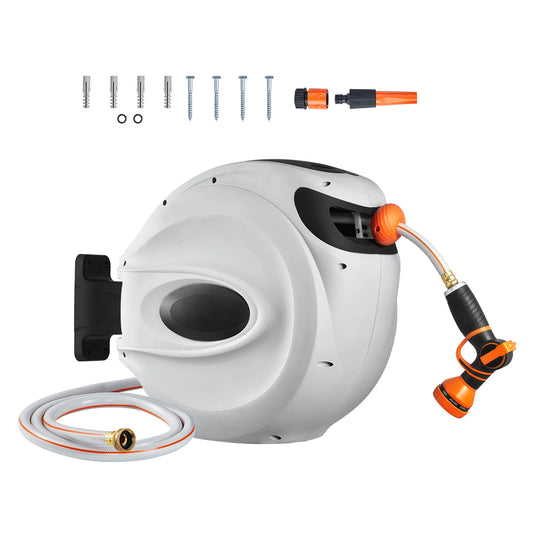 SucceBuy Retractable Hose Reel With 9 Pattern Nozzle Wall Mount