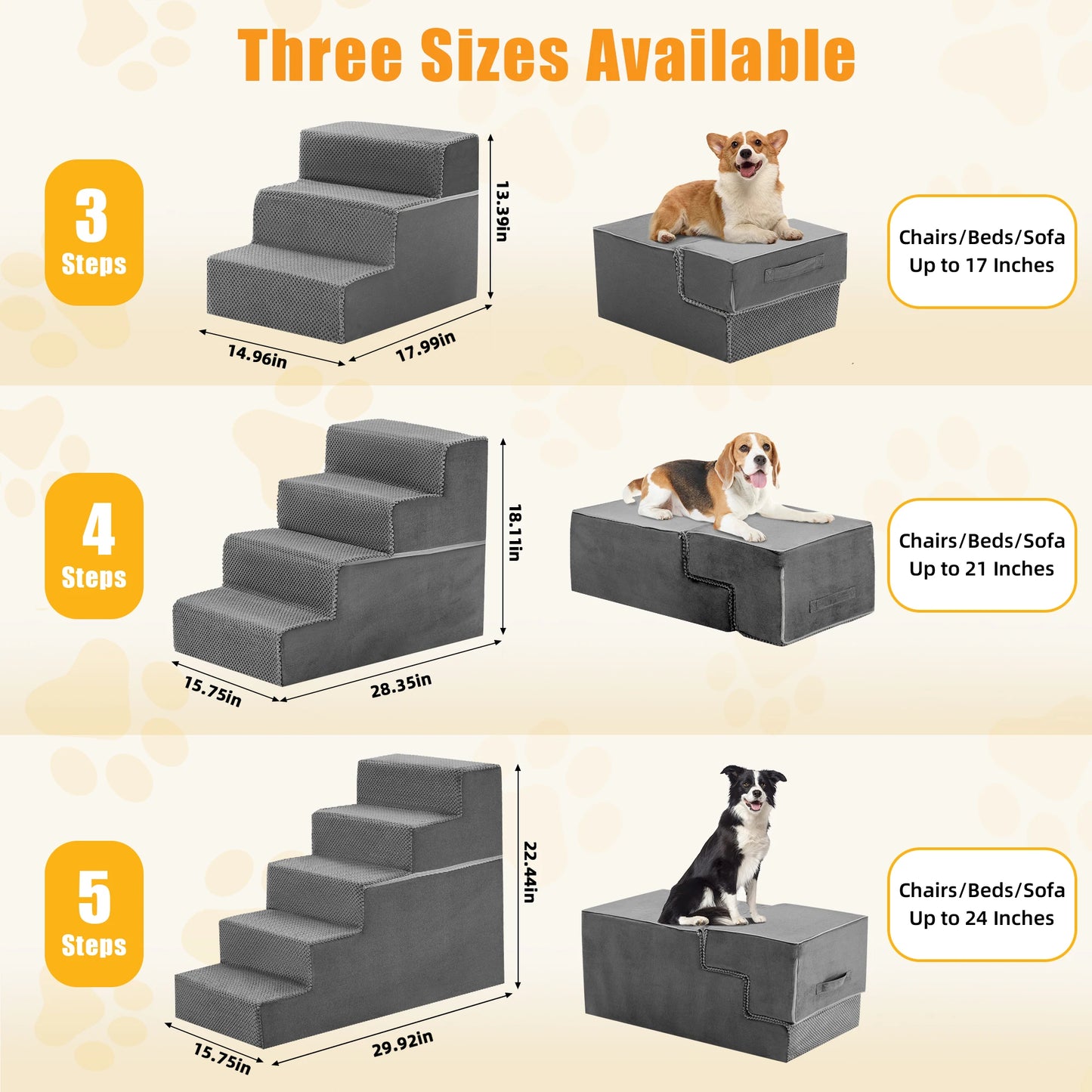 JHK Foam Dog Stairs 3-5 Step Right Angled Indoor Non Slip Ramp