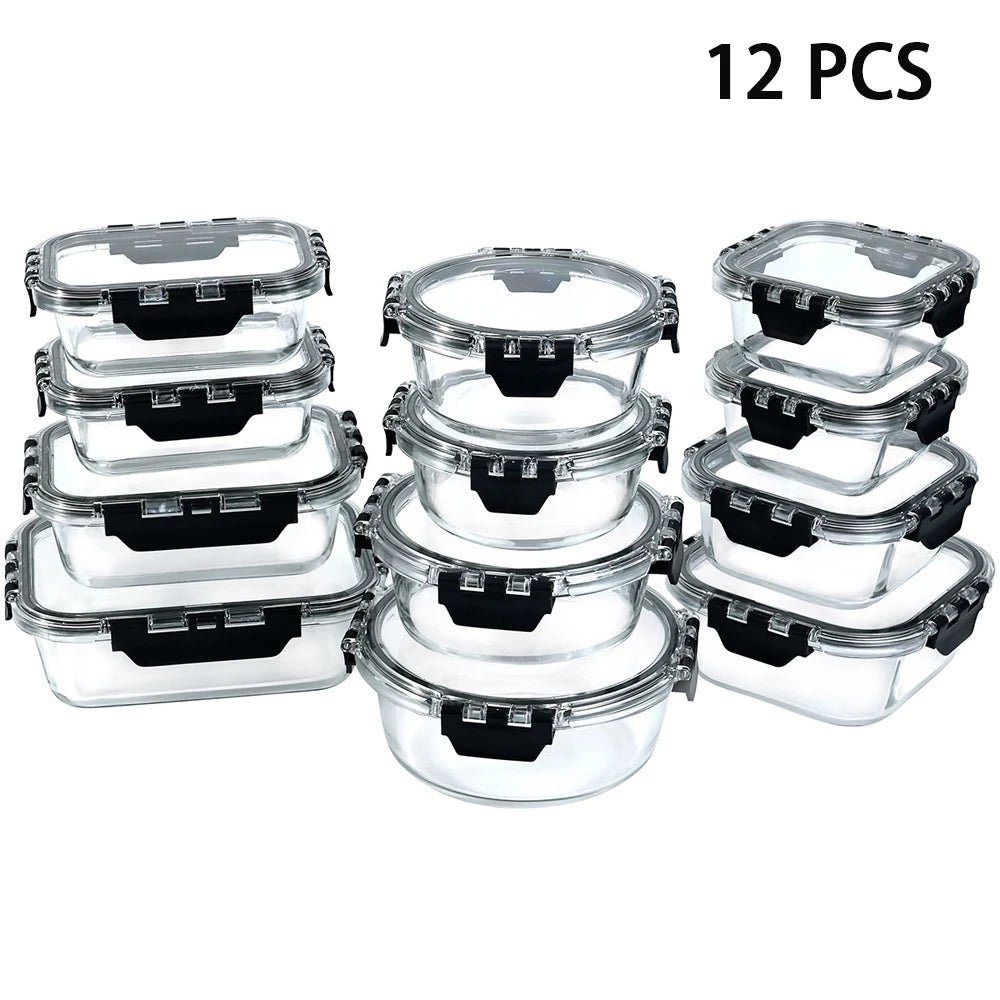 12 Piece Glass Lunch Box Set Microwave Safe Airtight BPA Free