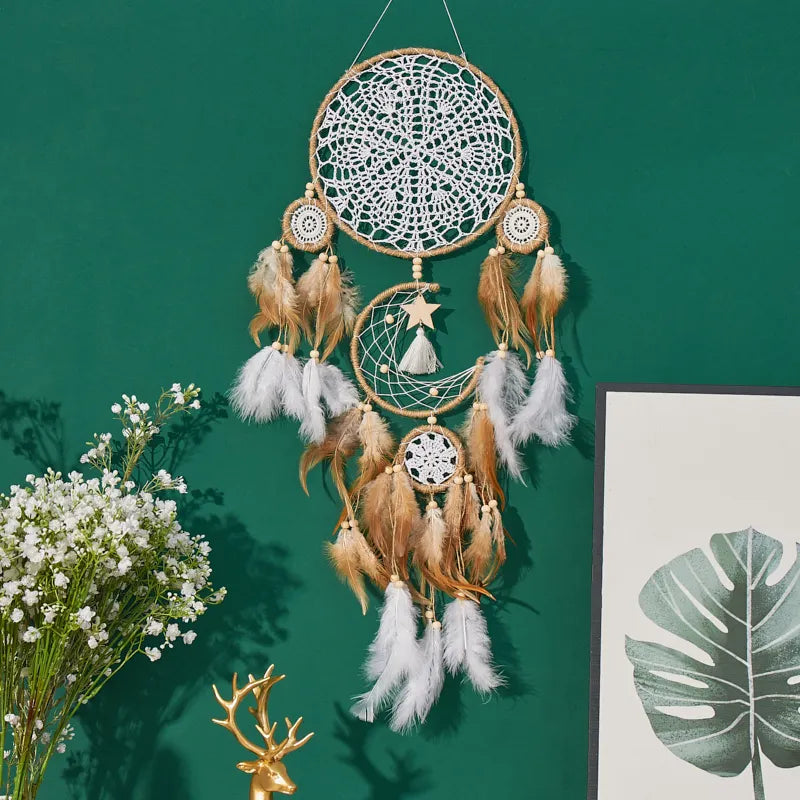 Handcrafted Dream Catcher Moon Sun Boho Wall Decor Five Piece