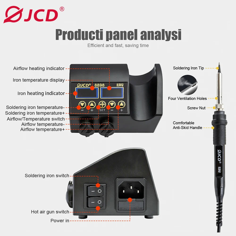 JCD 8898 2-In-1 Soldering Station With Hot Air Rework