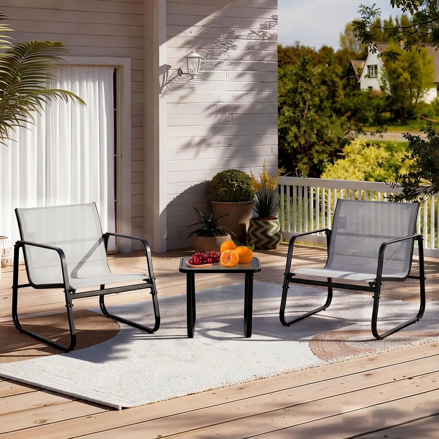 JHK 3-Piece Outdoor Patio Set With Table And Mesh Back