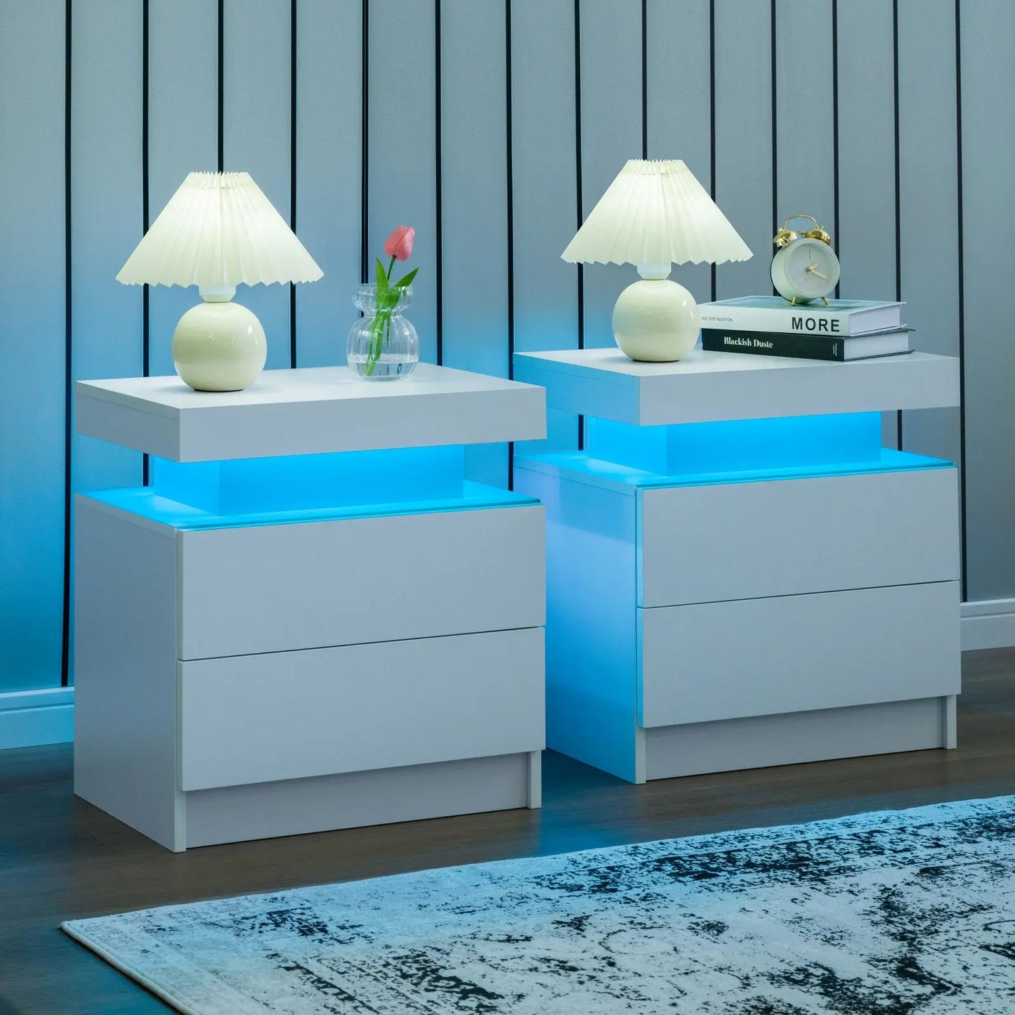 Cubehom LED Nightstands With Drawers Bedside Tables Set Of 2