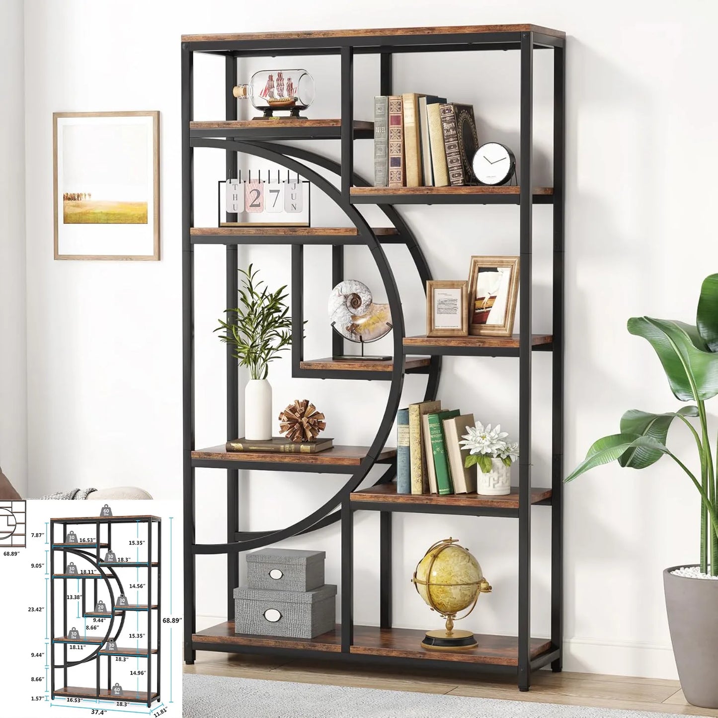 Little Tree Industrial 5-Tier Etagere Bookcase For Living Room