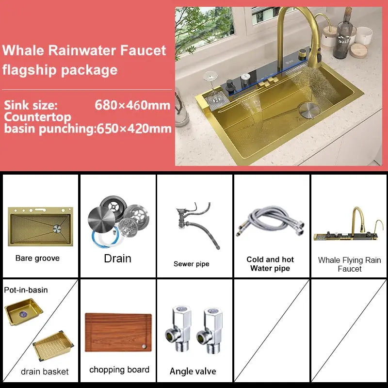 Telisiya Waterfall Kitchen Sink Stainless Steel With Digital Display