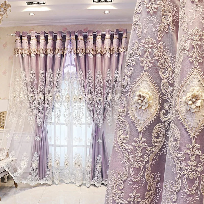 Luxury Vintage Embroidered Curtains With 3D Relief Patterns