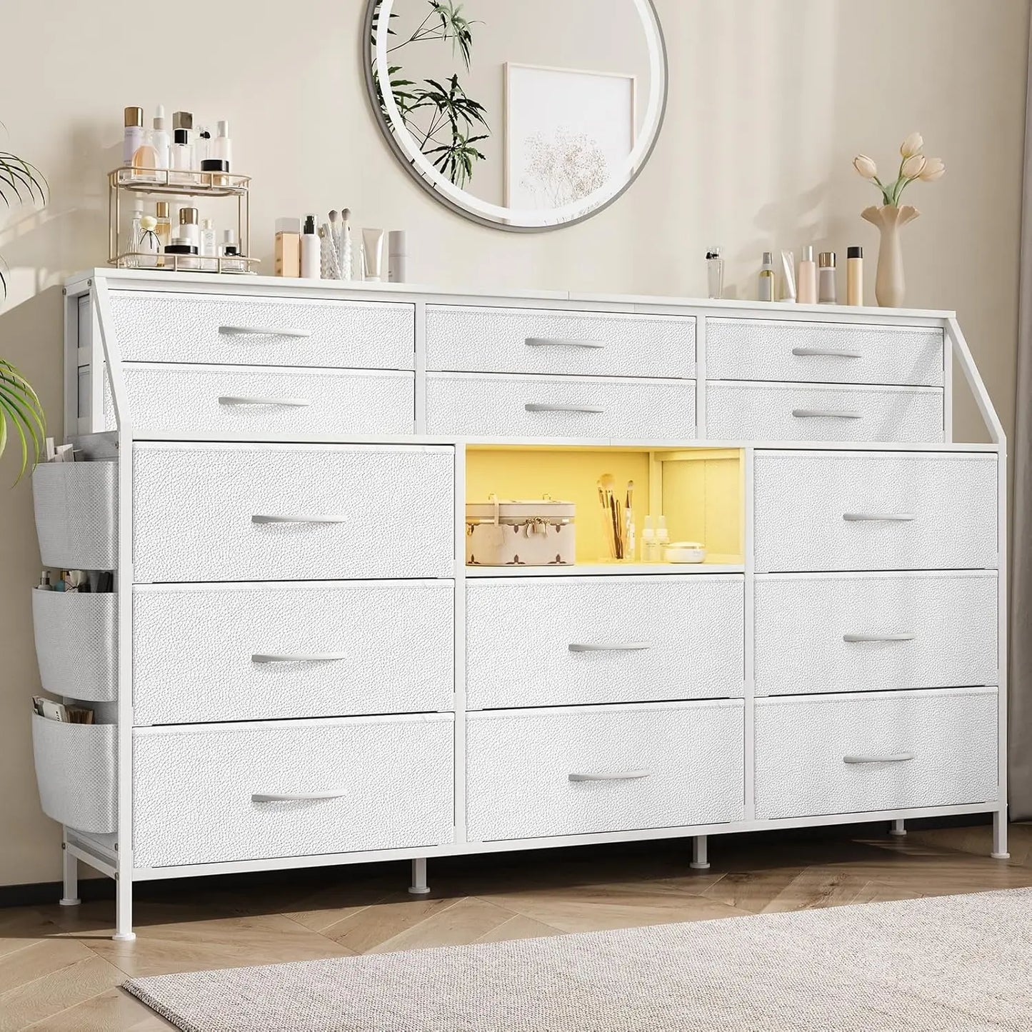 TWISTER.CK 14 Drawer Dresser For Bedroom With Wooden Top And Metal Frame