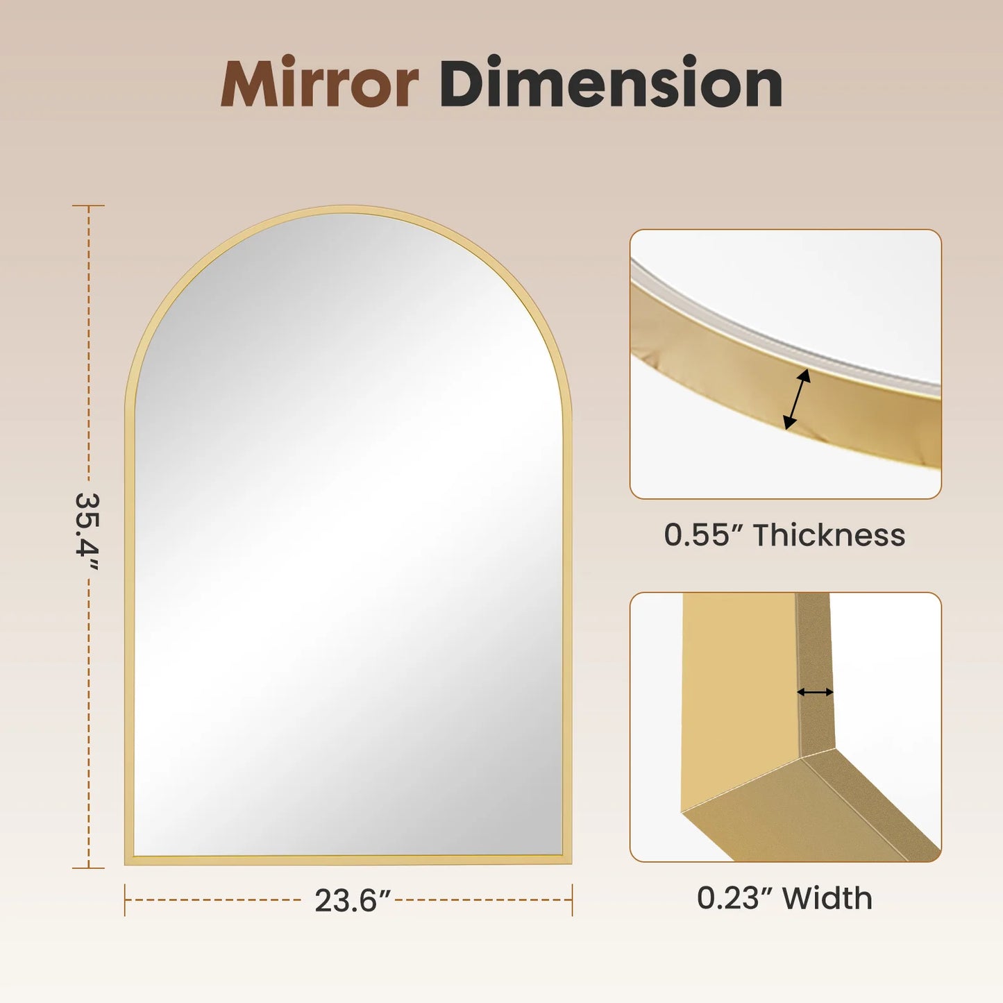 JHK Arched Metal Framed Wall Mirror For Bathroom And Bedroom