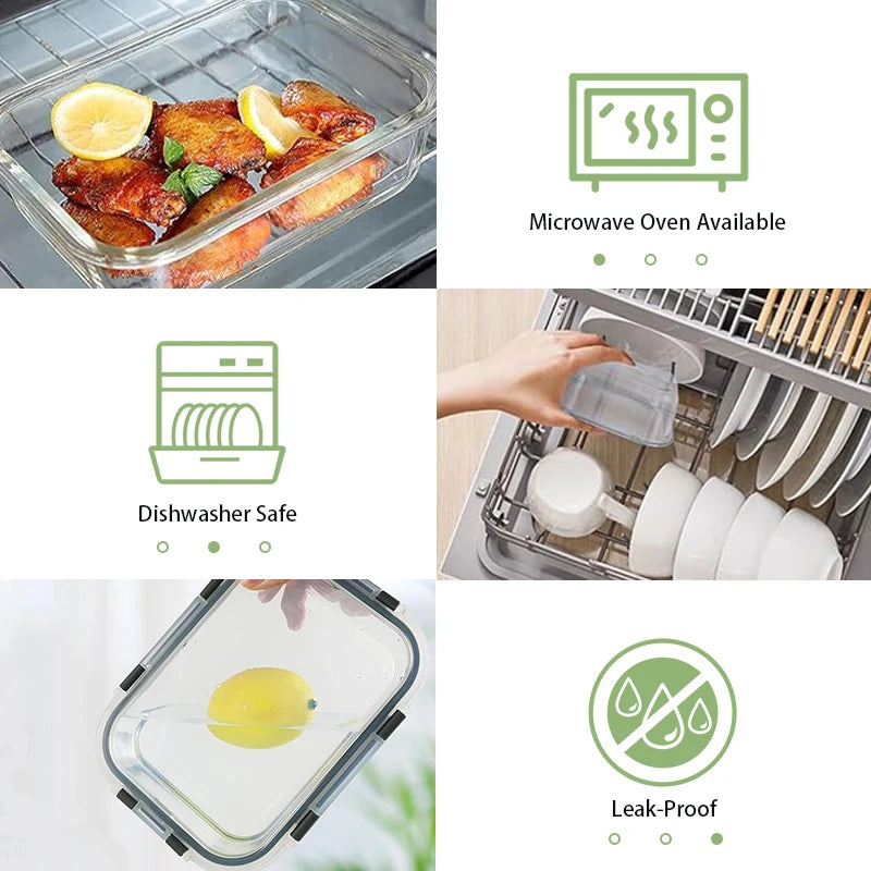 12 Piece Glass Lunch Box Set Microwave Safe Airtight BPA Free
