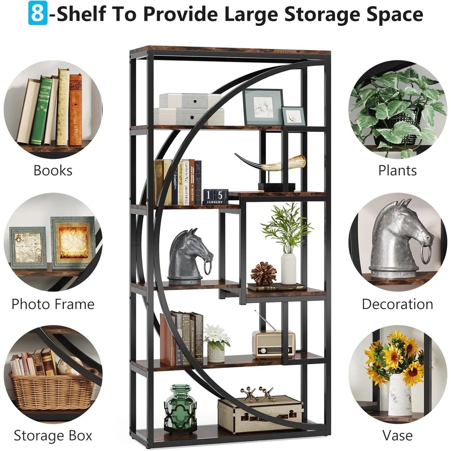 Little Tree Industrial 5-Tier Etagere Bookcase For Living Room