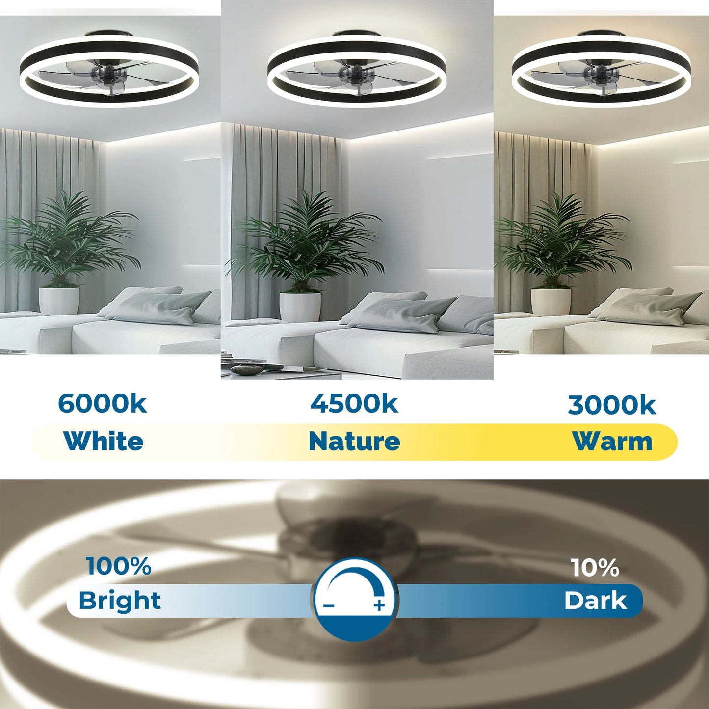 Orison Ceiling Fan with Remote Control, Flush Mount, Dimmable LED