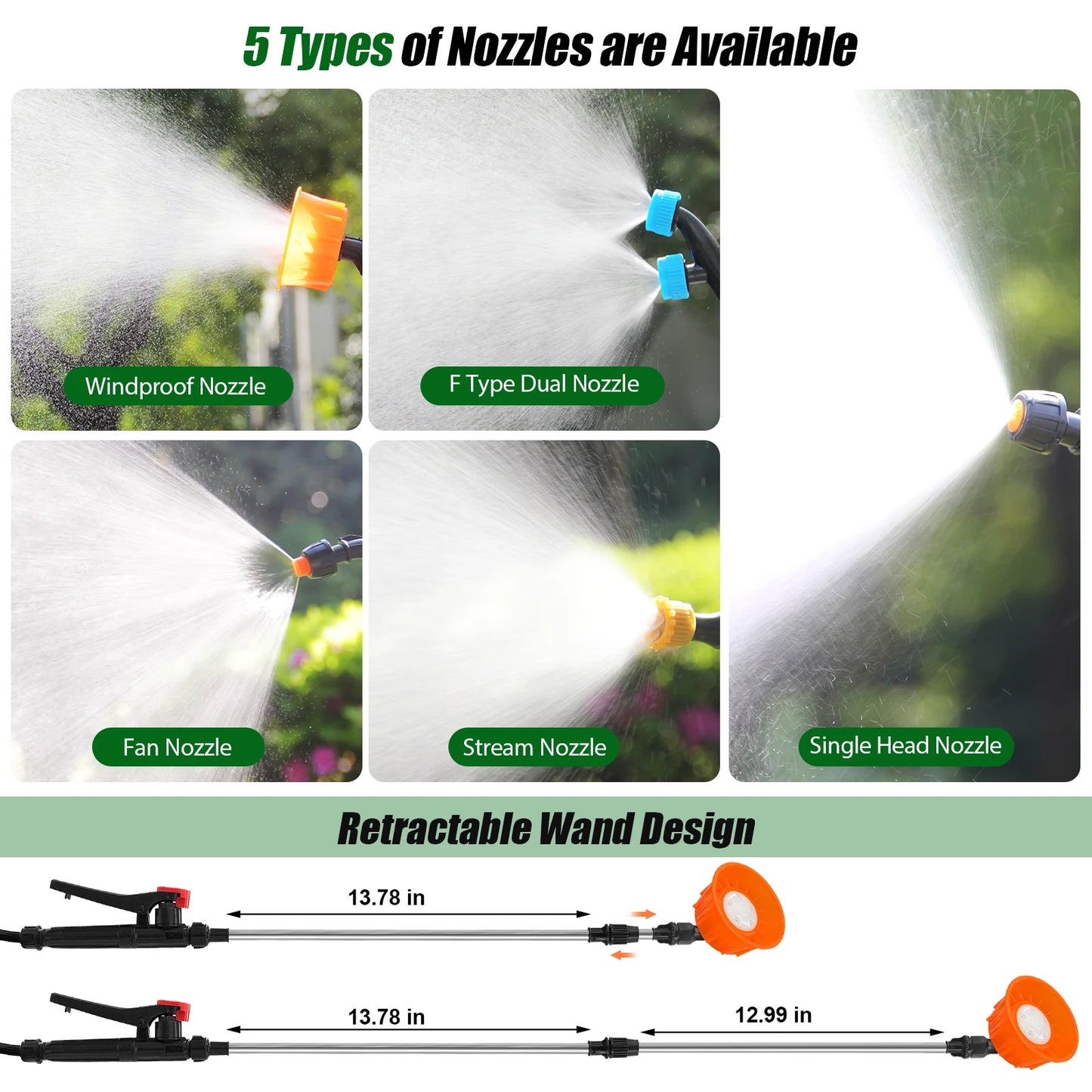 16L Electric Garden Sprayer With Telescopic Wand And 5 Nozzles