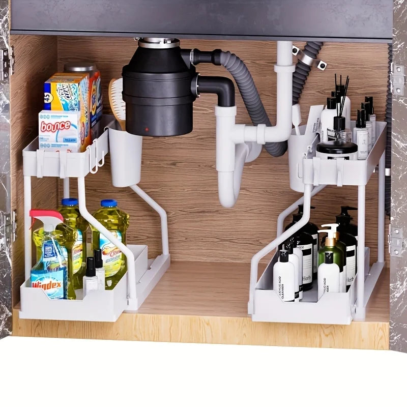 Space Saving 2 Tier Under Sink Organizer Pull Out Drawer