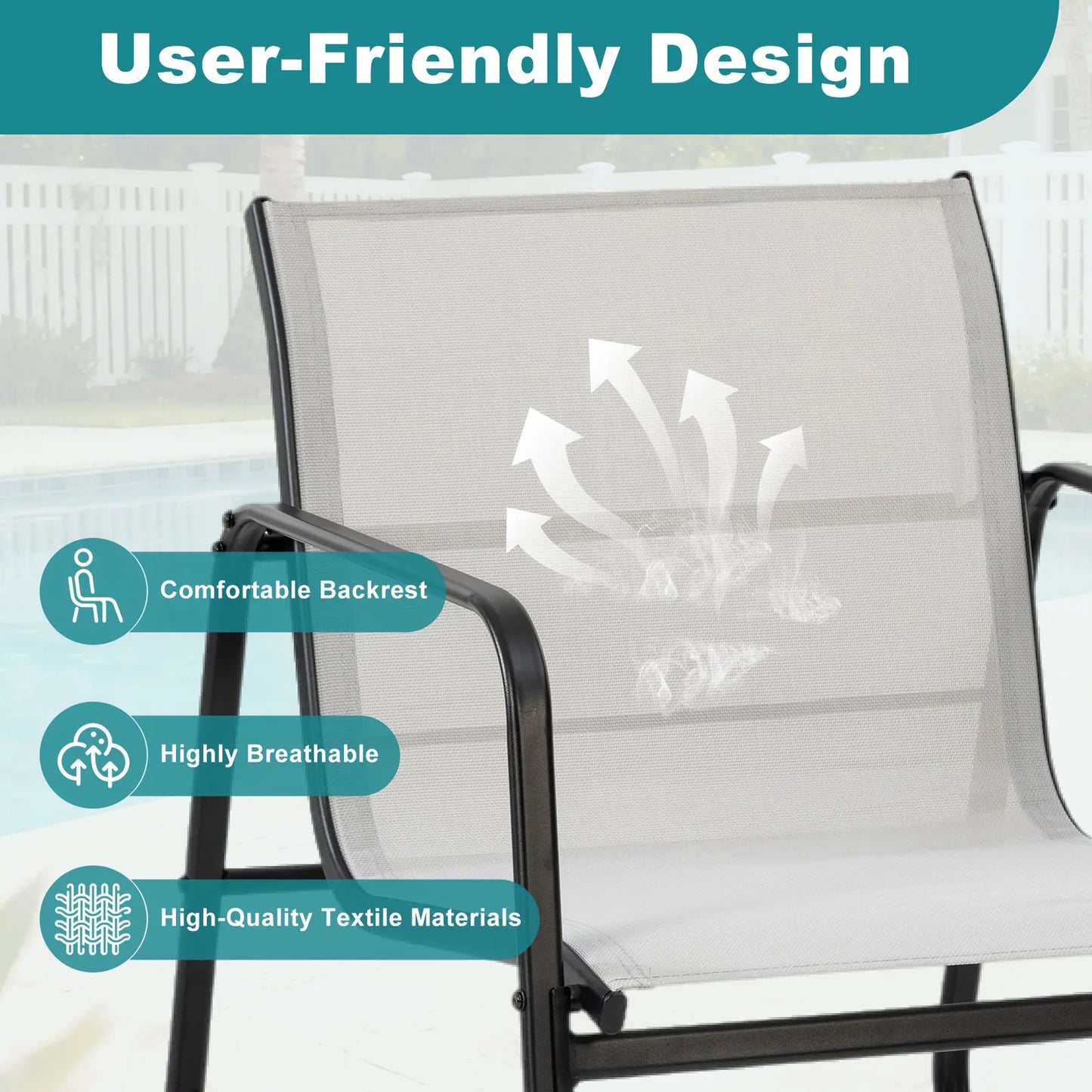 JHK 3-Piece Outdoor Patio Set With Table And Mesh Back