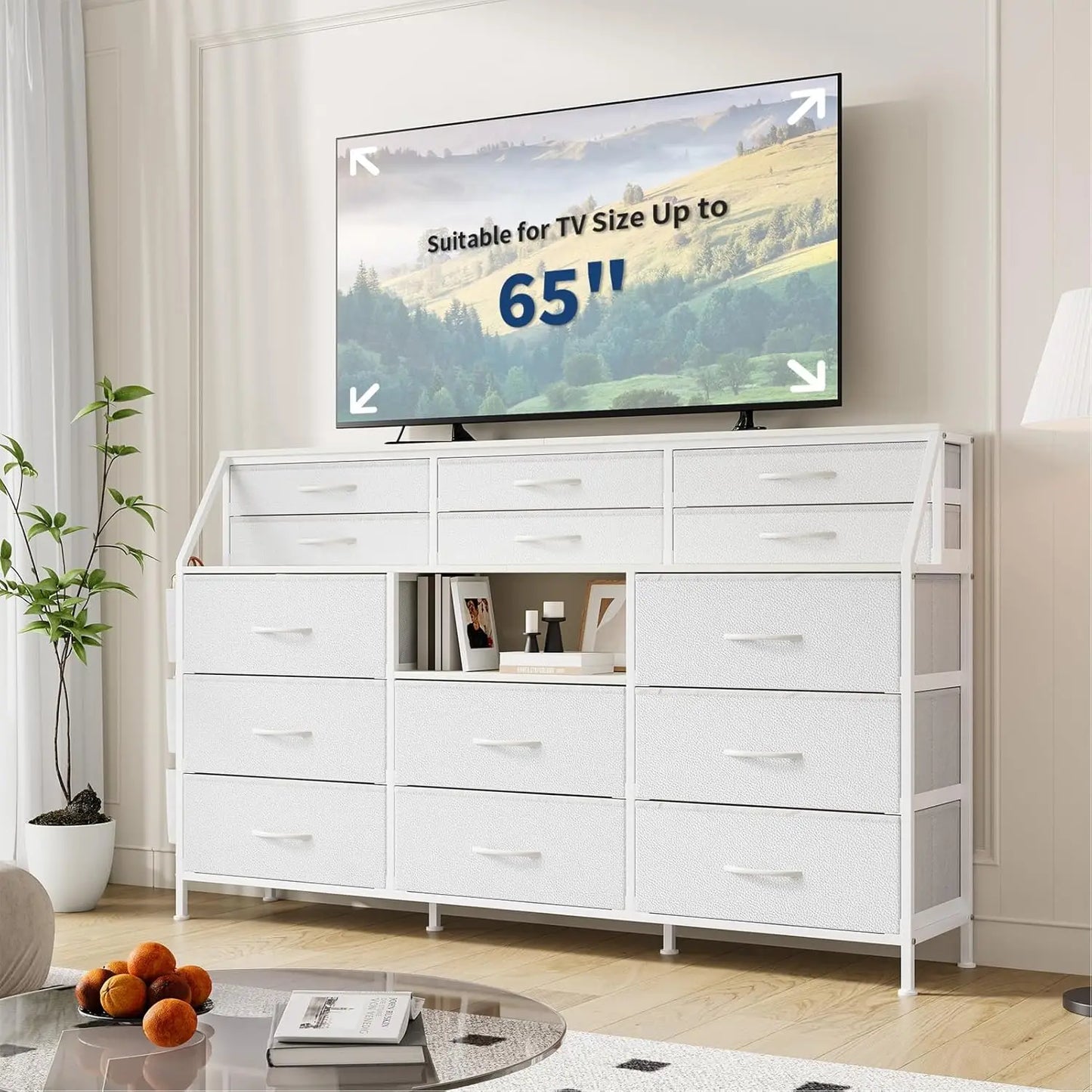 TWISTER.CK 14 Drawer Dresser For Bedroom With Wooden Top And Metal Frame