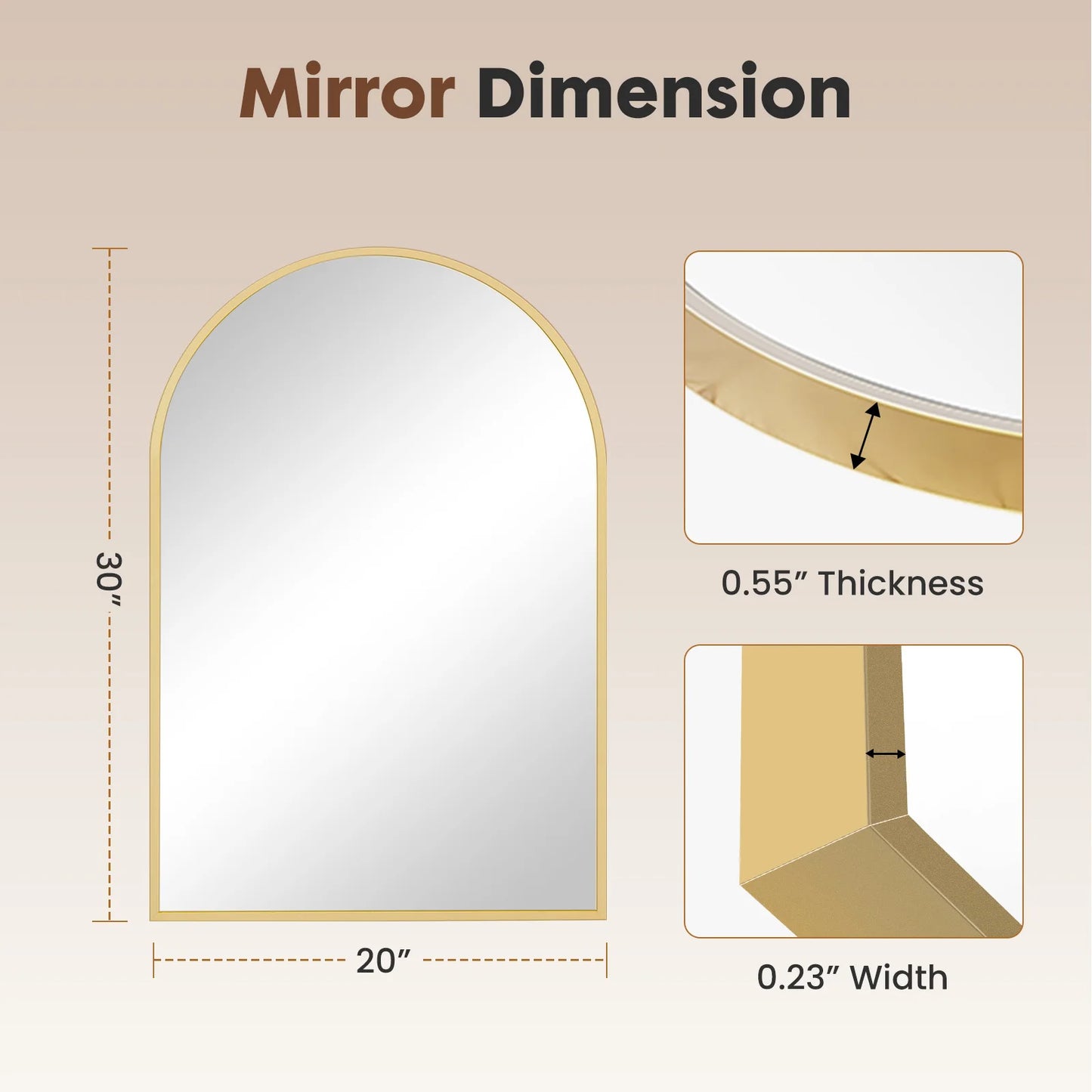 JHK Arched Metal Framed Wall Mirror For Bathroom And Bedroom