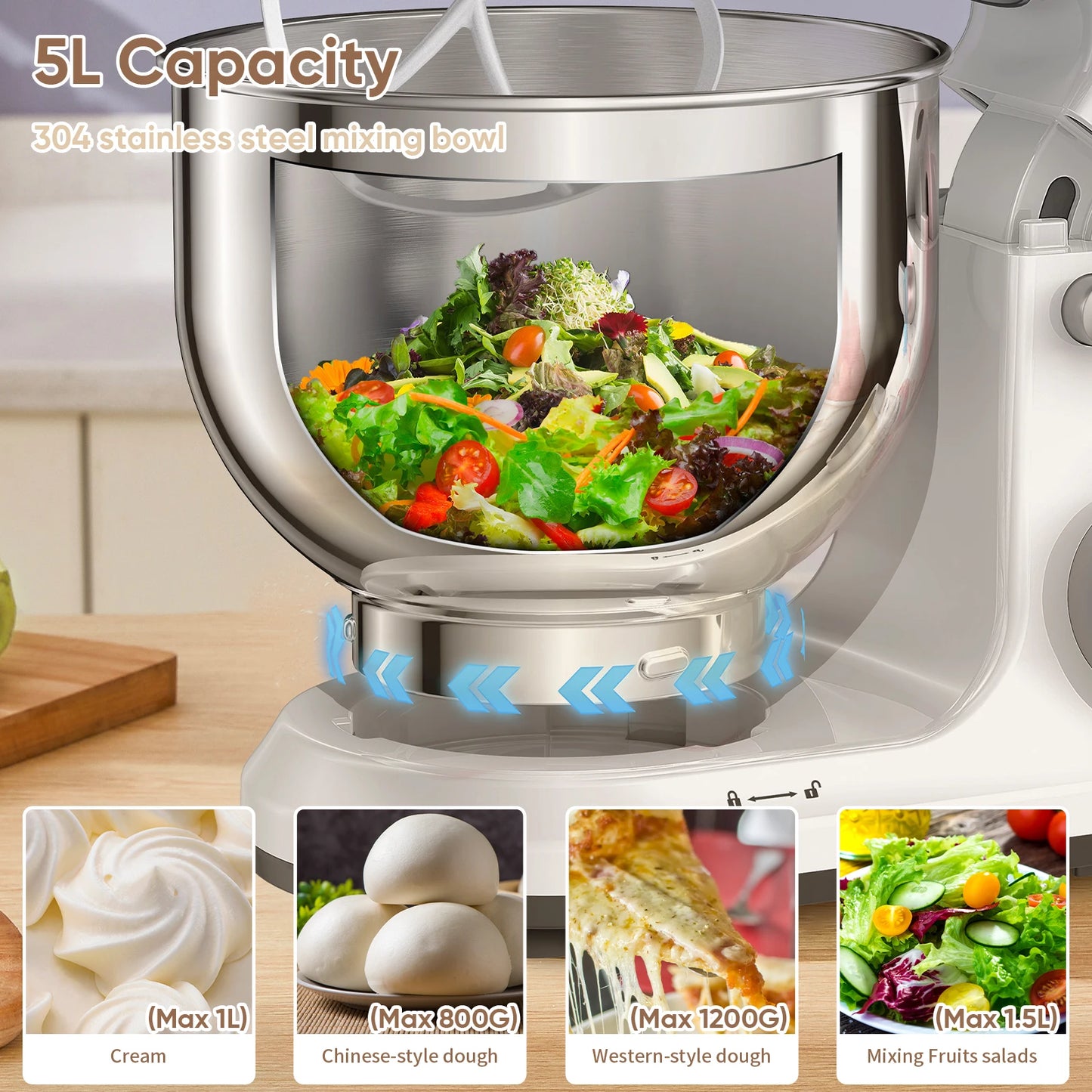 Biolomix 1200W Stand Mixer With 11 Speeds OLED Screen