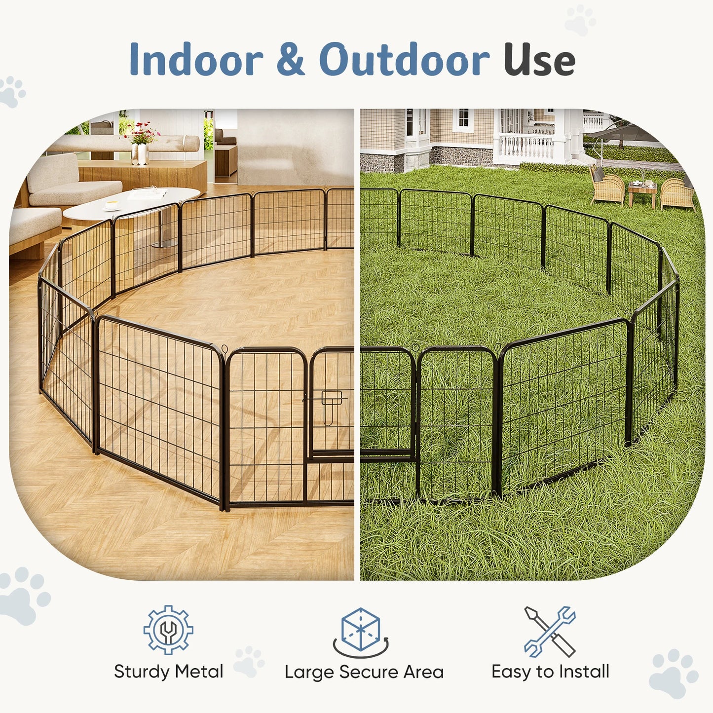 JHK Foldable Dog Playpen Metal Pet Fence For Outdoor Use