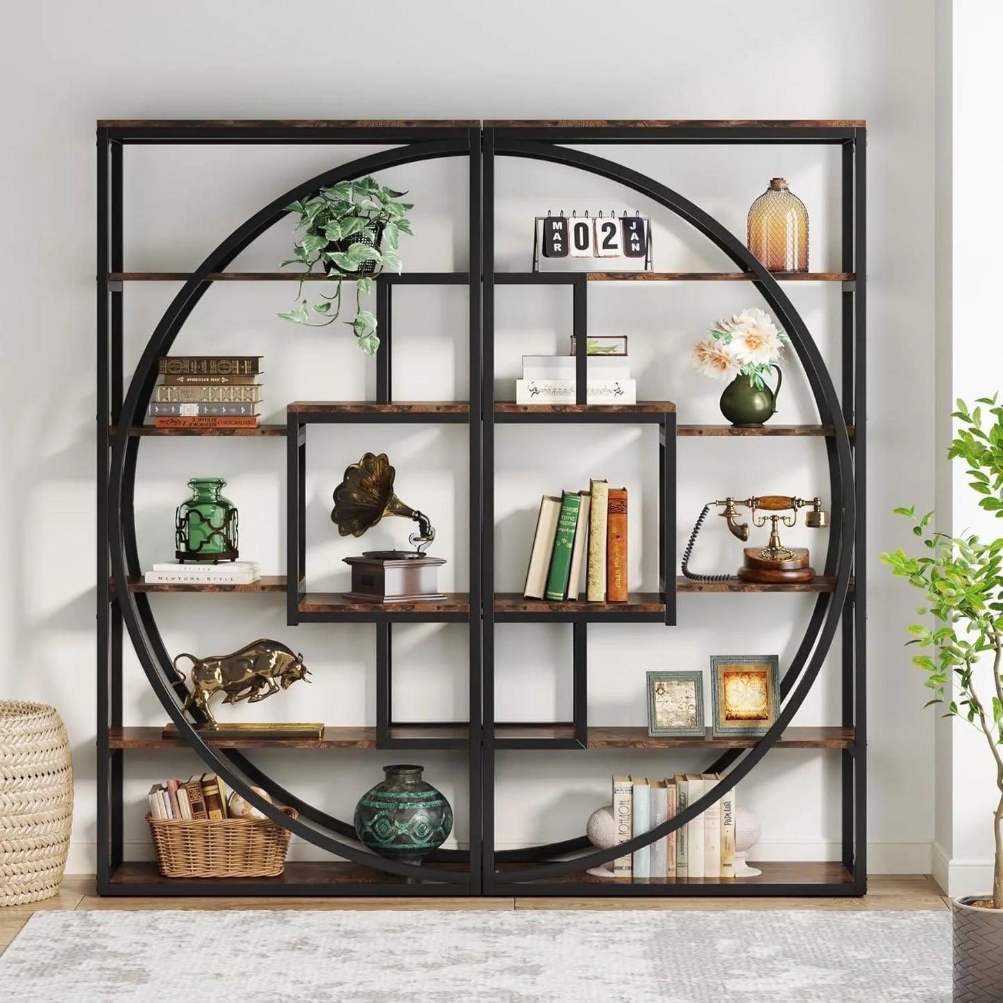 Little Tree Industrial 5-Tier Etagere Bookcase For Living Room