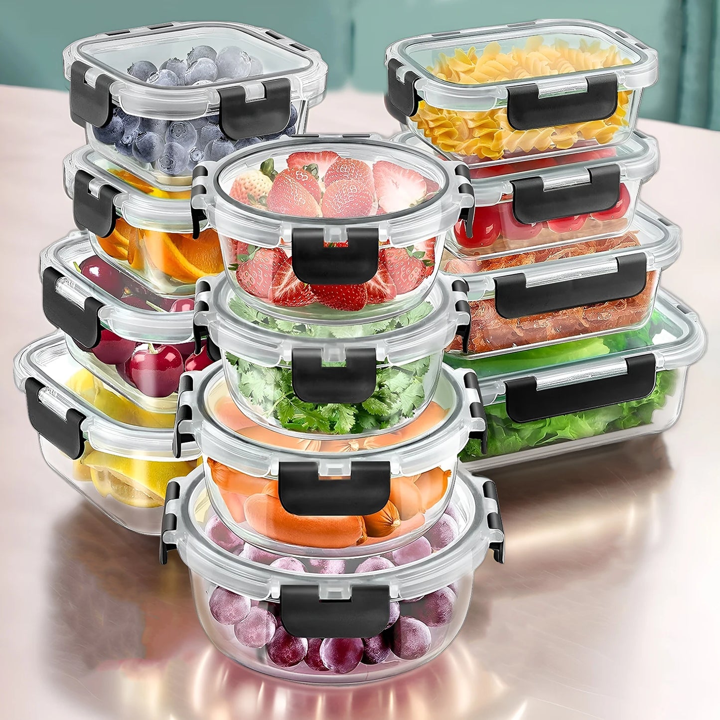 12 Piece Glass Lunch Box Set Microwave Safe Airtight BPA Free