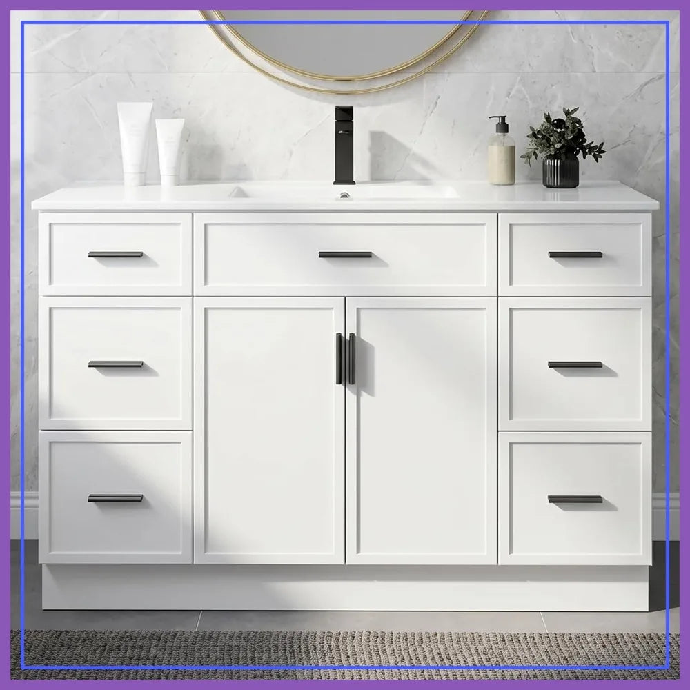 Farmhouse Vanity With Sink, 2 Soft-Close Doors And 6 Drawers