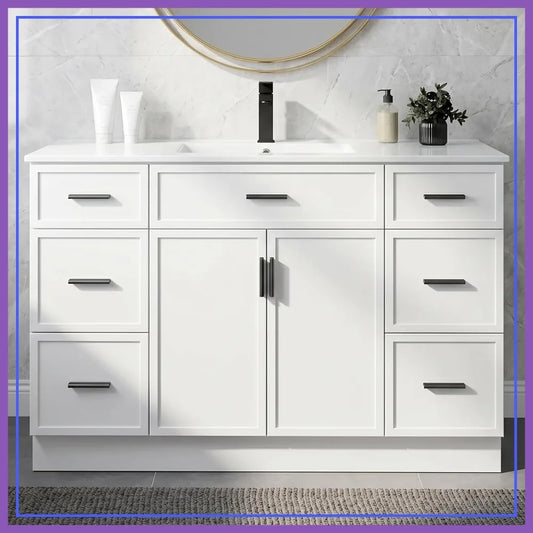 Farmhouse Vanity With Sink, 2 Soft-Close Doors And 6 Drawers