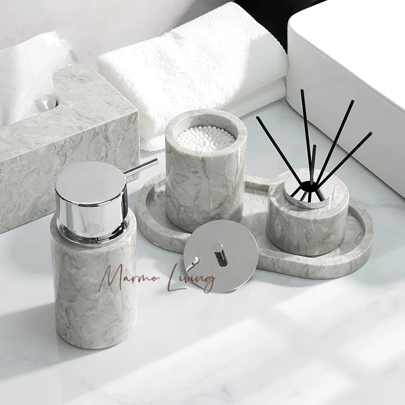 Pitaya Flower Natural Marble Bathroom Accessories Set With Soap Dispenser