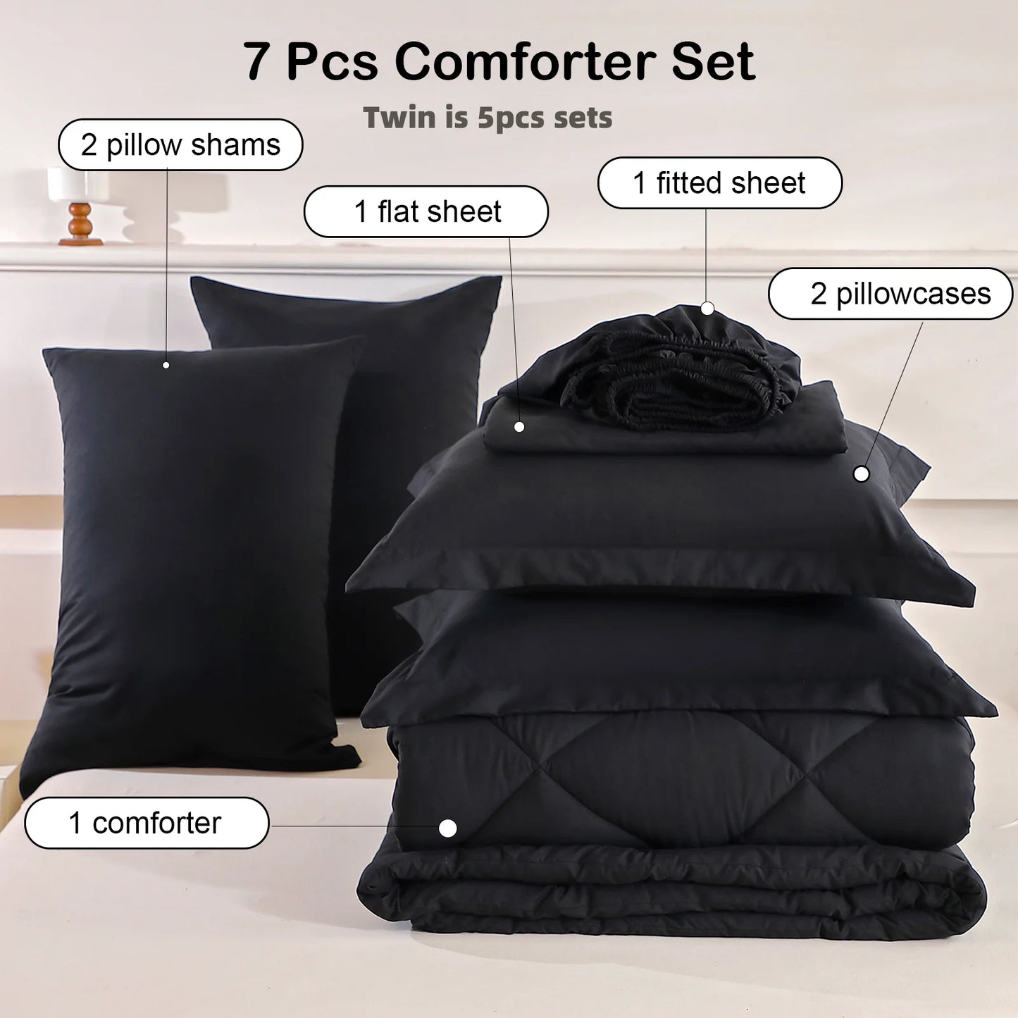 EasYum 7Piece Bedding Set Comforter Sheets Pillowcases