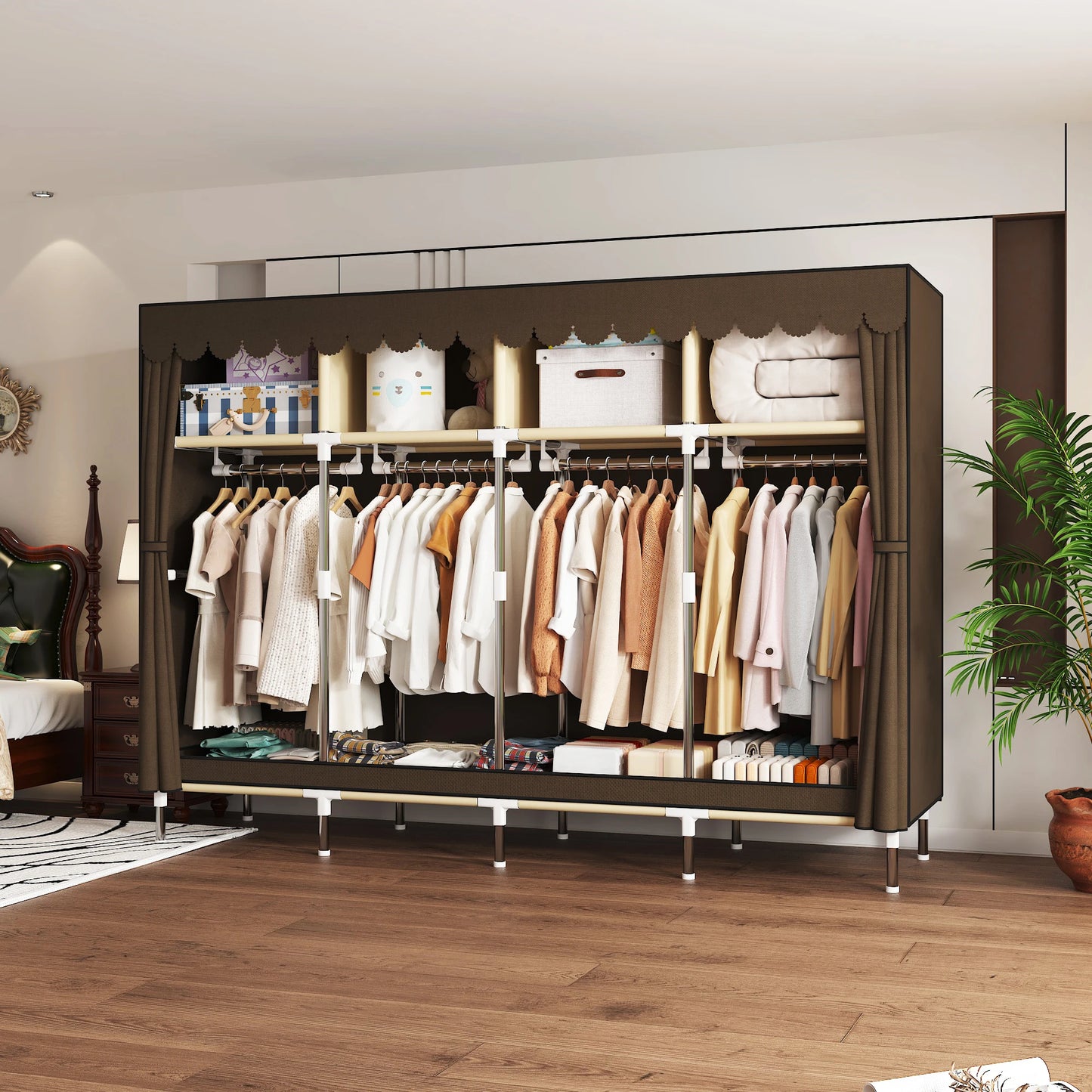 ArluKin Heavy Duty Fabric Wardrobe With Four Hanging Rods