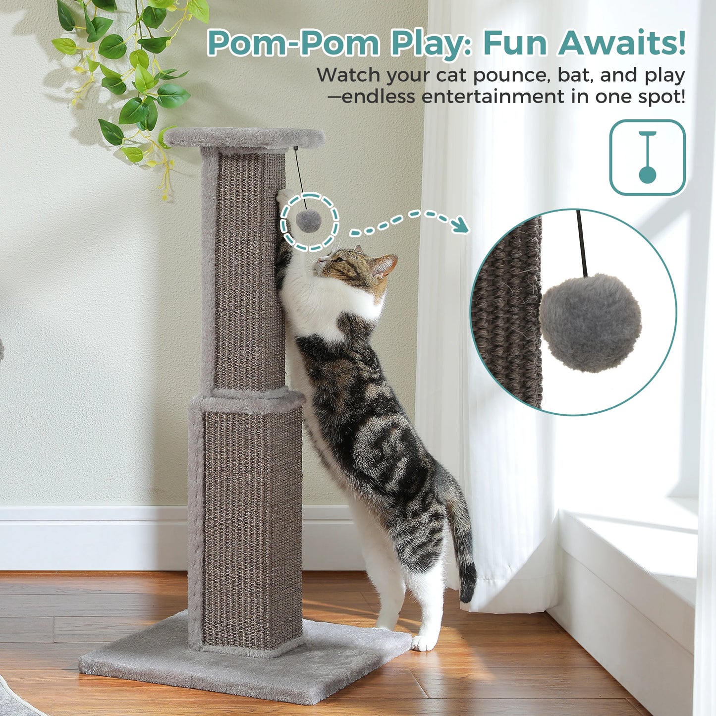 PAWZ Road Cat Scratching Post For Indoor Cats With Sisal Ball Toy