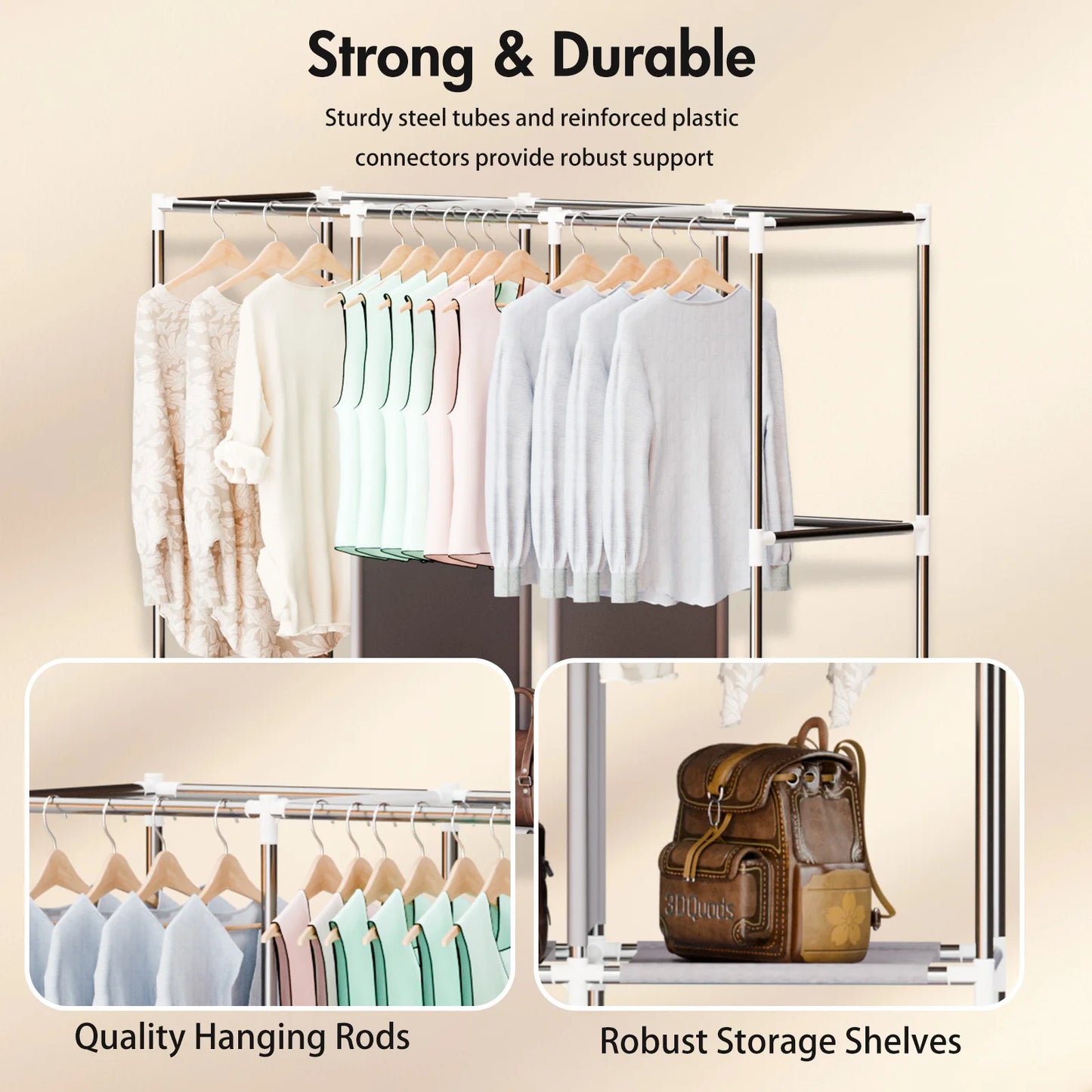 Portable Closet Wardrobe With Metal Frame And Nonwoven Cover