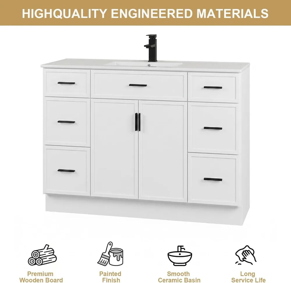 Farmhouse Vanity With Sink, 2 Soft-Close Doors And 6 Drawers
