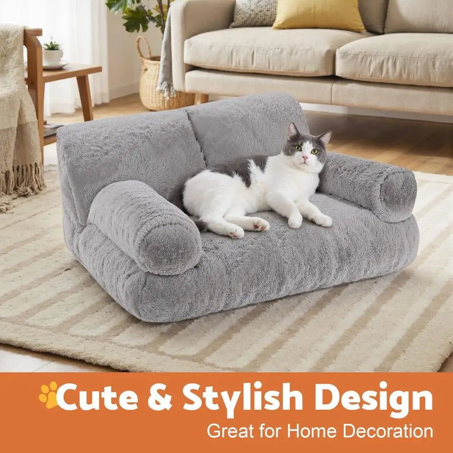 Orthopedic Cat Couch Bed With Bolstered Edges Plush Washable
