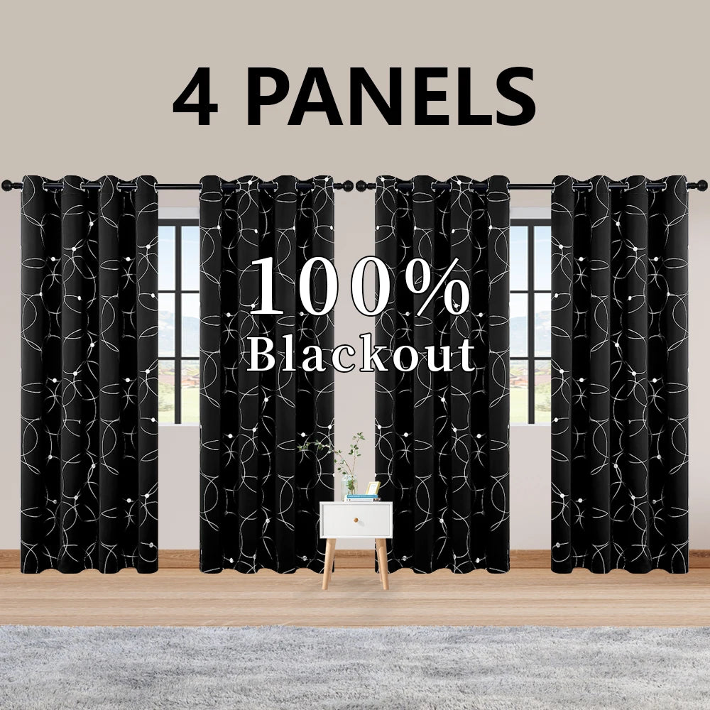 Blackout Curtains 4-Piece Grommet Set Thermally Insulated Room Darkening Bedroom