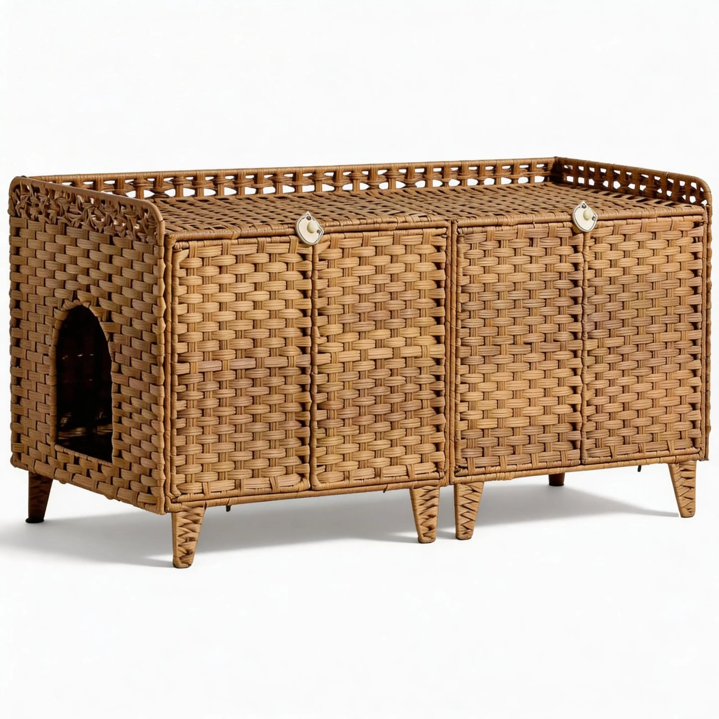 HiMISS Double Litter Box Enclosure for Two Cats in Rattan