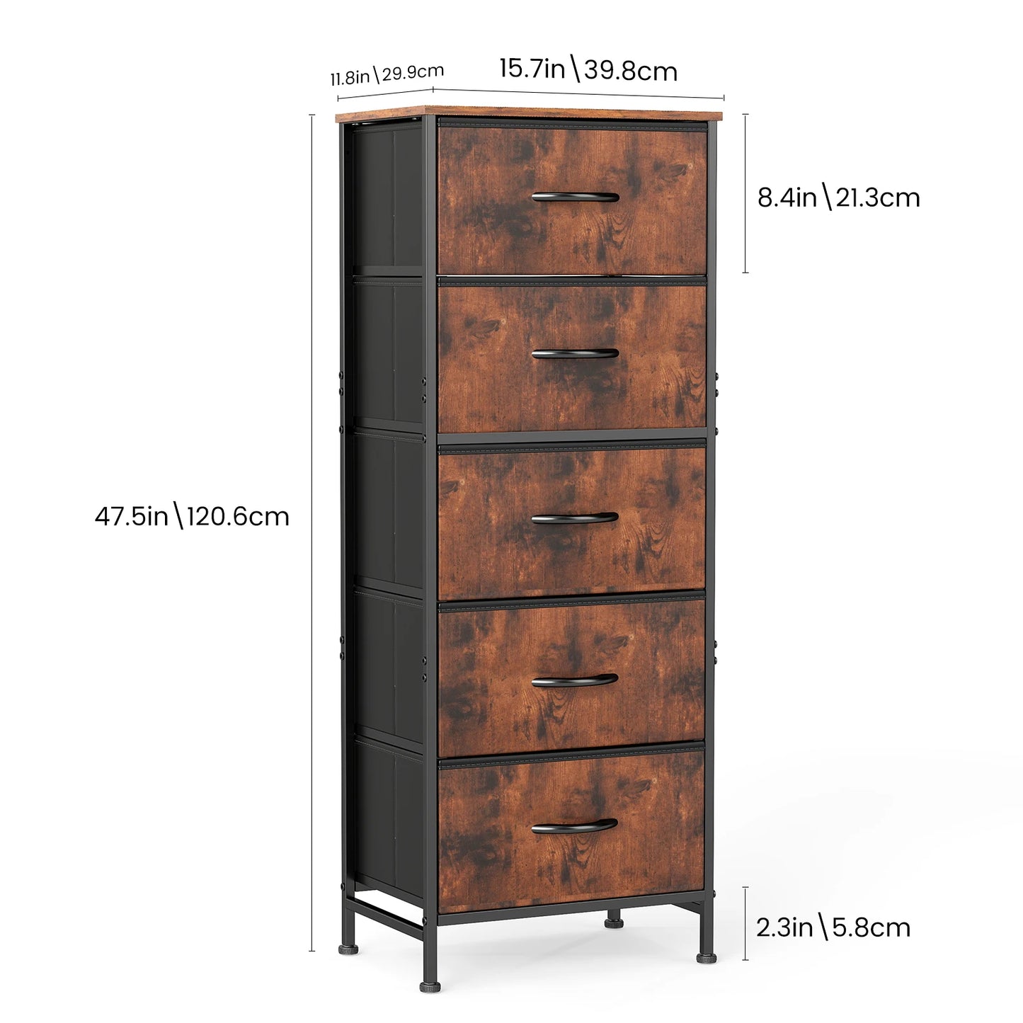 JHK Contemporary Dresser With Fabric Drawers And Steel Frame